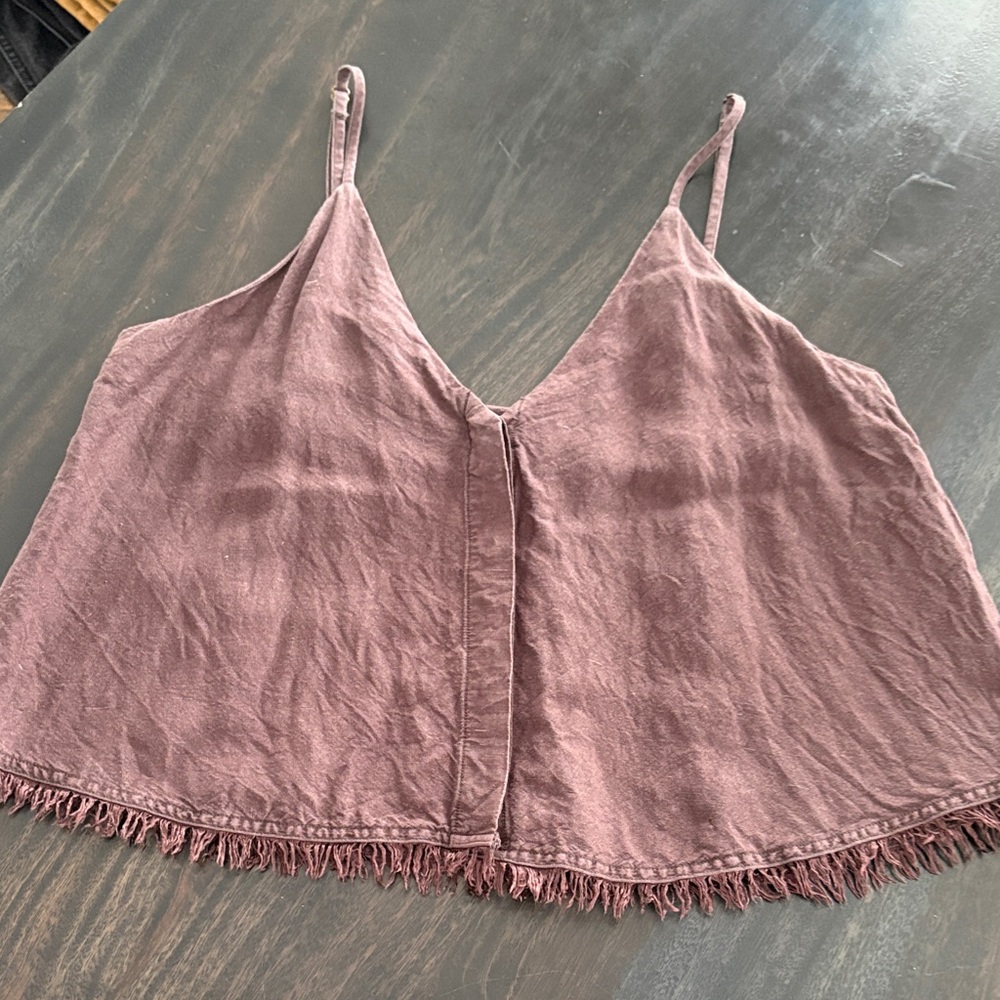 YFB Mauve Fringe Linen-Blend Crop Cami